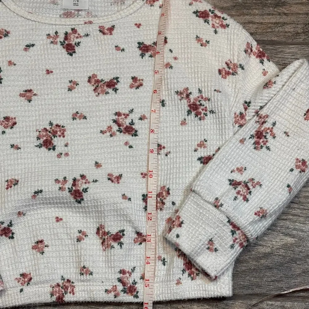 abercrombie kids waffle knit floral crop top size 7/8